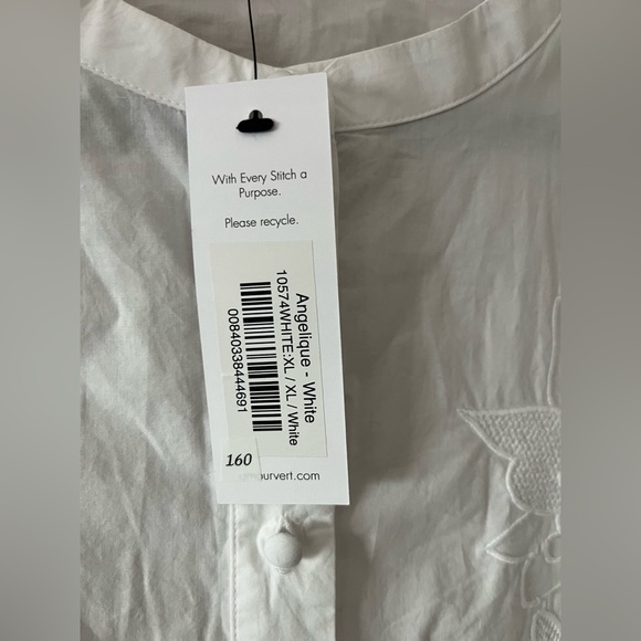 Amour Vert Angelique white embroidered button down collarless poplin blouse XL - Picture 5 of 13